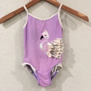 Flap Doodles Girls 4 Textured Sequin Flamingo One Piece Swimsuit